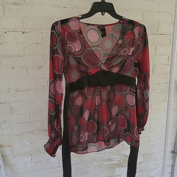 Bisou Bisou Tops - Long sleeves sheer circles print blouse size small